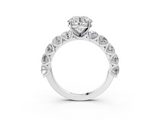 White gold Round Diamond Prong Setting with Side Stones on a Pave Band_140