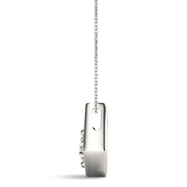 Silver Round Diamond Rhombus Bezel Pendant