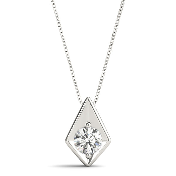 White gold Round Diamond Rhombus Bezel Pendant