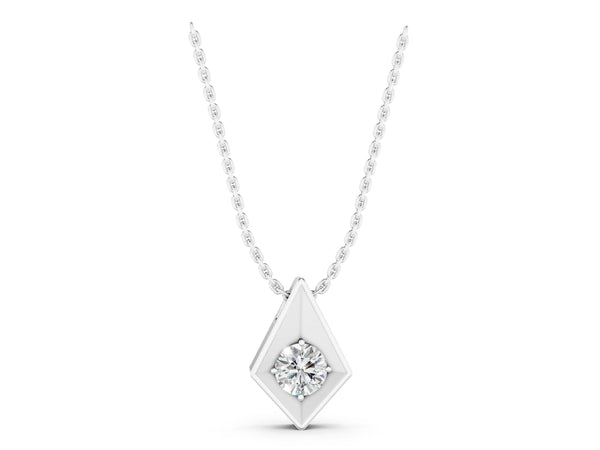 White gold Round Diamond Rhombus Bezel Pendant