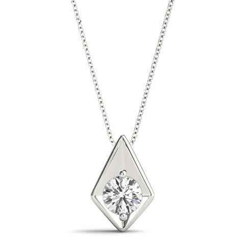 White gold Round Diamond Rhombus Bezel Pendant