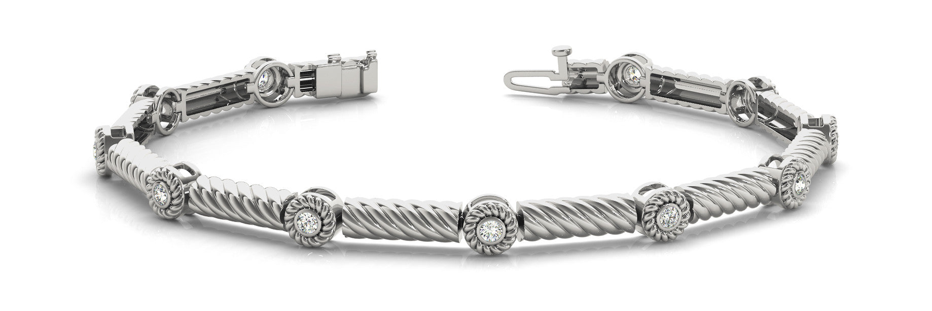 White gold Round Diamond Rope Bracelet with Bezel Setting