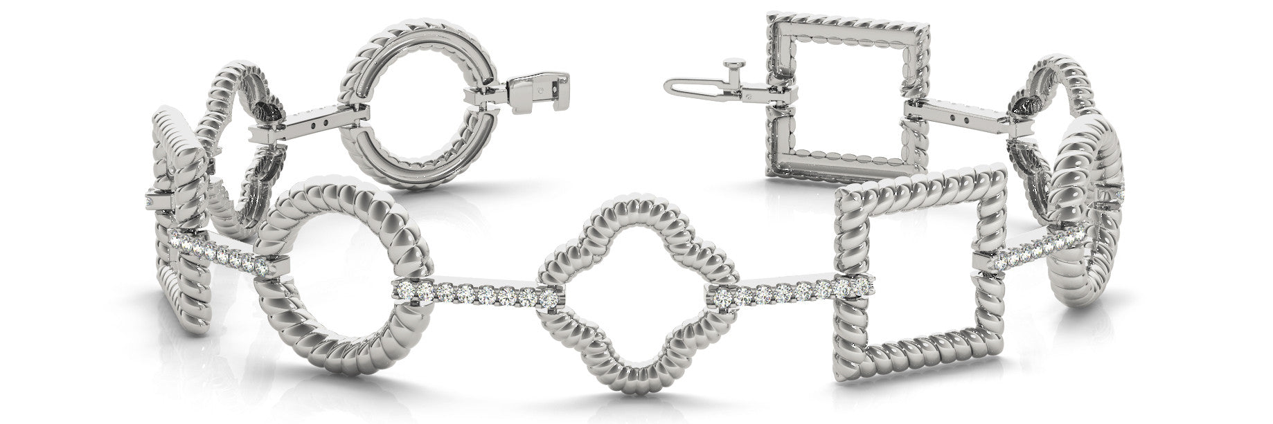White gold Round Diamond Rope Link Bracelet with Pavé Setting