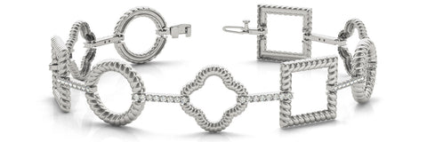 White gold Round Diamond Rope Link Bracelet with Pavé Setting