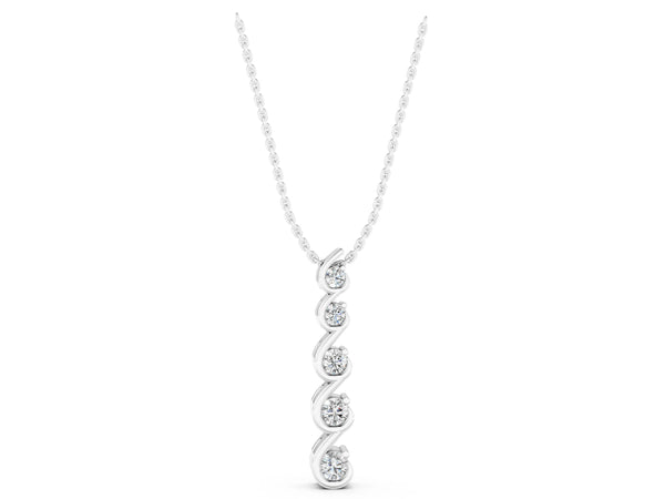 Silver Round Diamond S-Curve Prong Pendant