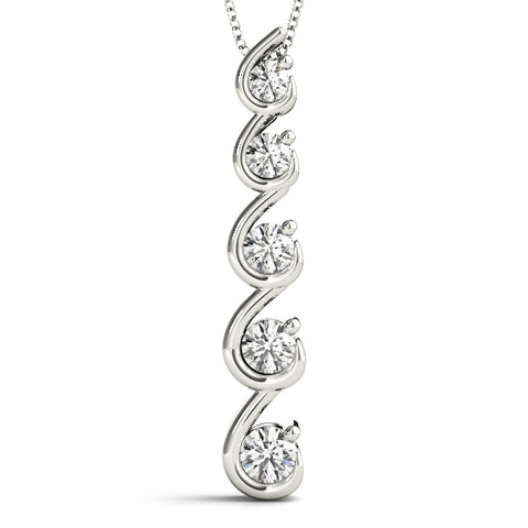 White gold Round Diamond S-Curve Prong Pendant