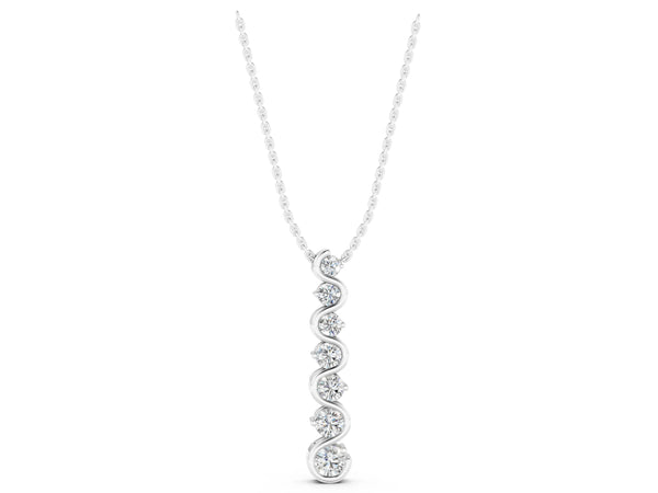 Silver Round Diamond S-Curve Prong Set Pendant