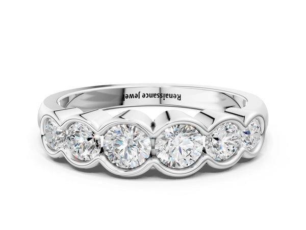 White gold Round Diamond Scalloped Bezel Set Eternity Band