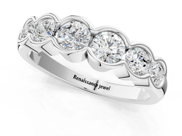 Silver Round Diamond Scalloped Bezel Set Eternity Band