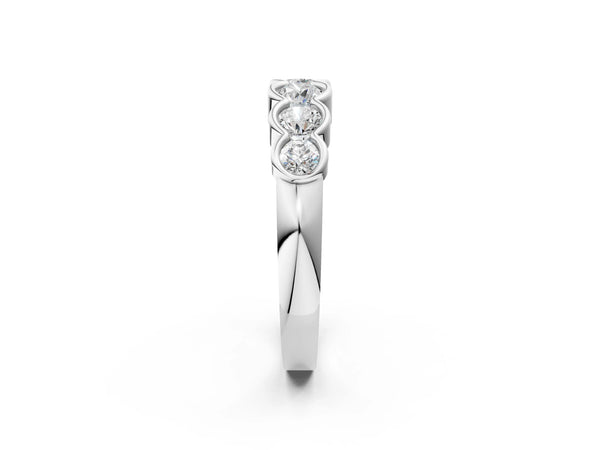 Silver Round Diamond Scalloped Bezel Set Eternity Band