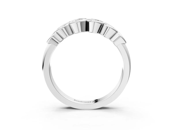 Silver Round Diamond Scalloped Bezel Set Eternity Band