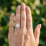 White gold Round Diamond Scalloped Halo Ring with Pavé Band and Four-Prong Setting_27