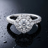 White gold Round Diamond Scalloped Halo Ring with Pavé Band and Four-Prong Setting_30