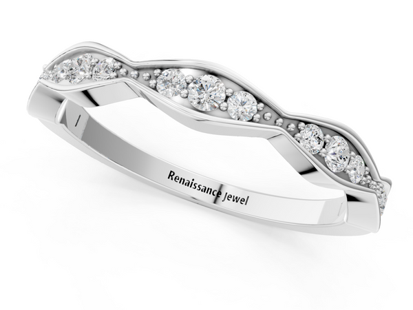 Platinum Round Diamond Scalloped Pavé Eternity Band
