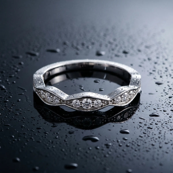 White gold Round Diamond Scalloped Pavé Eternity Band