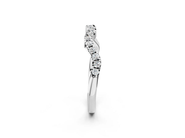 White gold Round Diamond Scalloped Pavé Wedding Band with Shared Prong Setting