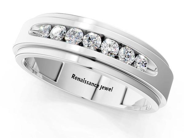 Silver Round Diamond Seven-Stone Channel Set Mens Band