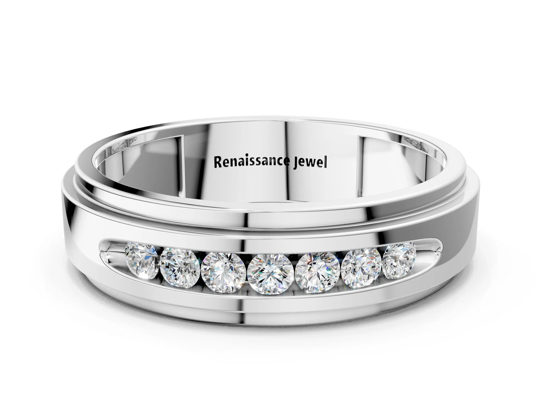 White gold Round Diamond Seven-Stone Channel Set Mens Band