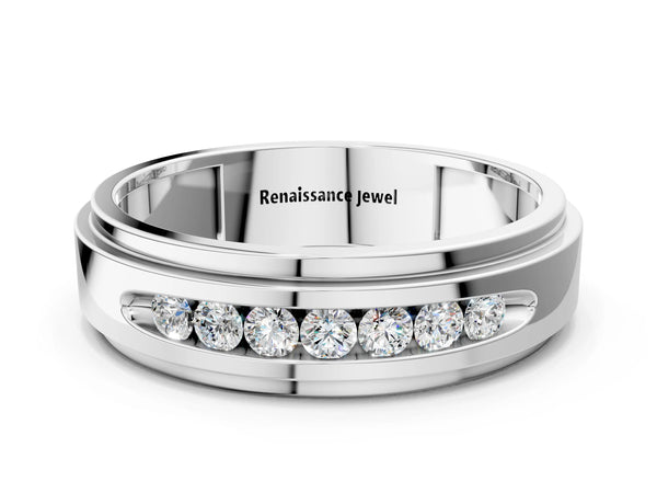 Silver Round Diamond Seven-Stone Channel Set Mens Band