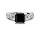 White gold Round Diamond Side Stone Engagement Ring with Six-Prong Setting