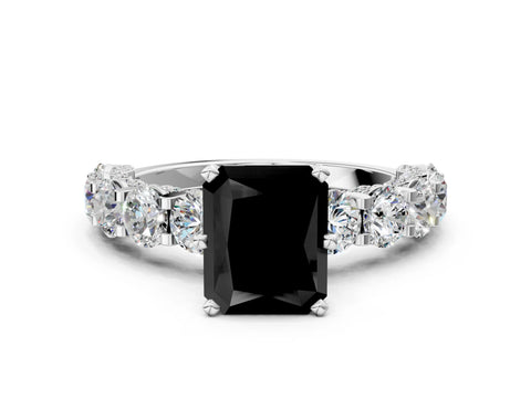 White gold Round Diamond Side Stone Engagement Ring with Six-Prong Setting