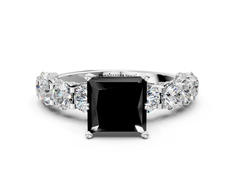 White gold Round Diamond Side Stone Engagement Ring with Six-Prong Setting