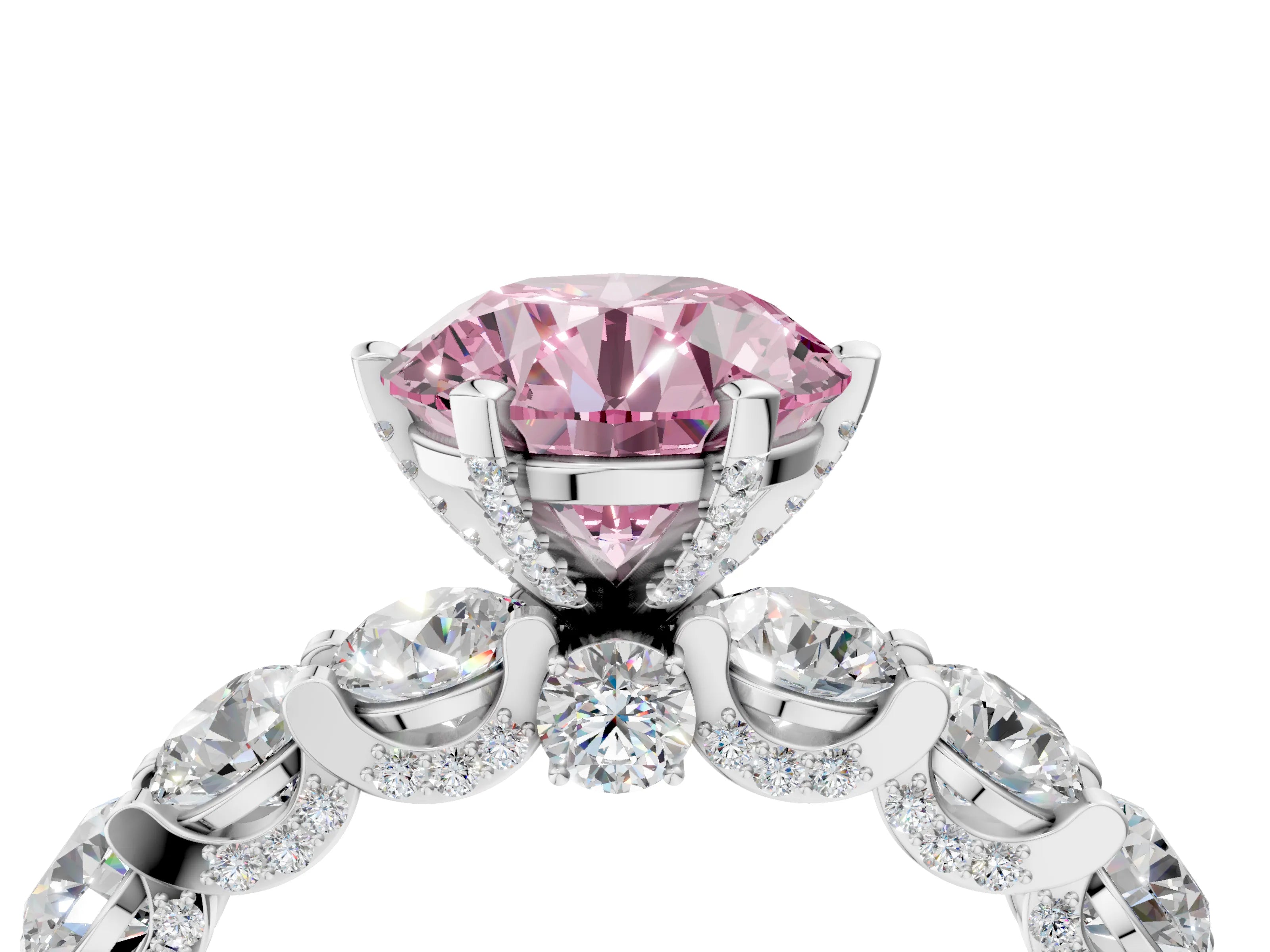 White gold Round Diamond Side Stone Engagement Ring with Six-Prong Setting_10