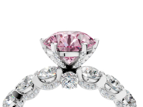 White gold Round Diamond Side Stone Engagement Ring with Six-Prong Setting_10