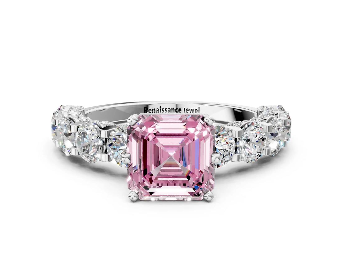 White gold Round Diamond Side Stone Engagement Ring with Six-Prong Setting_10
