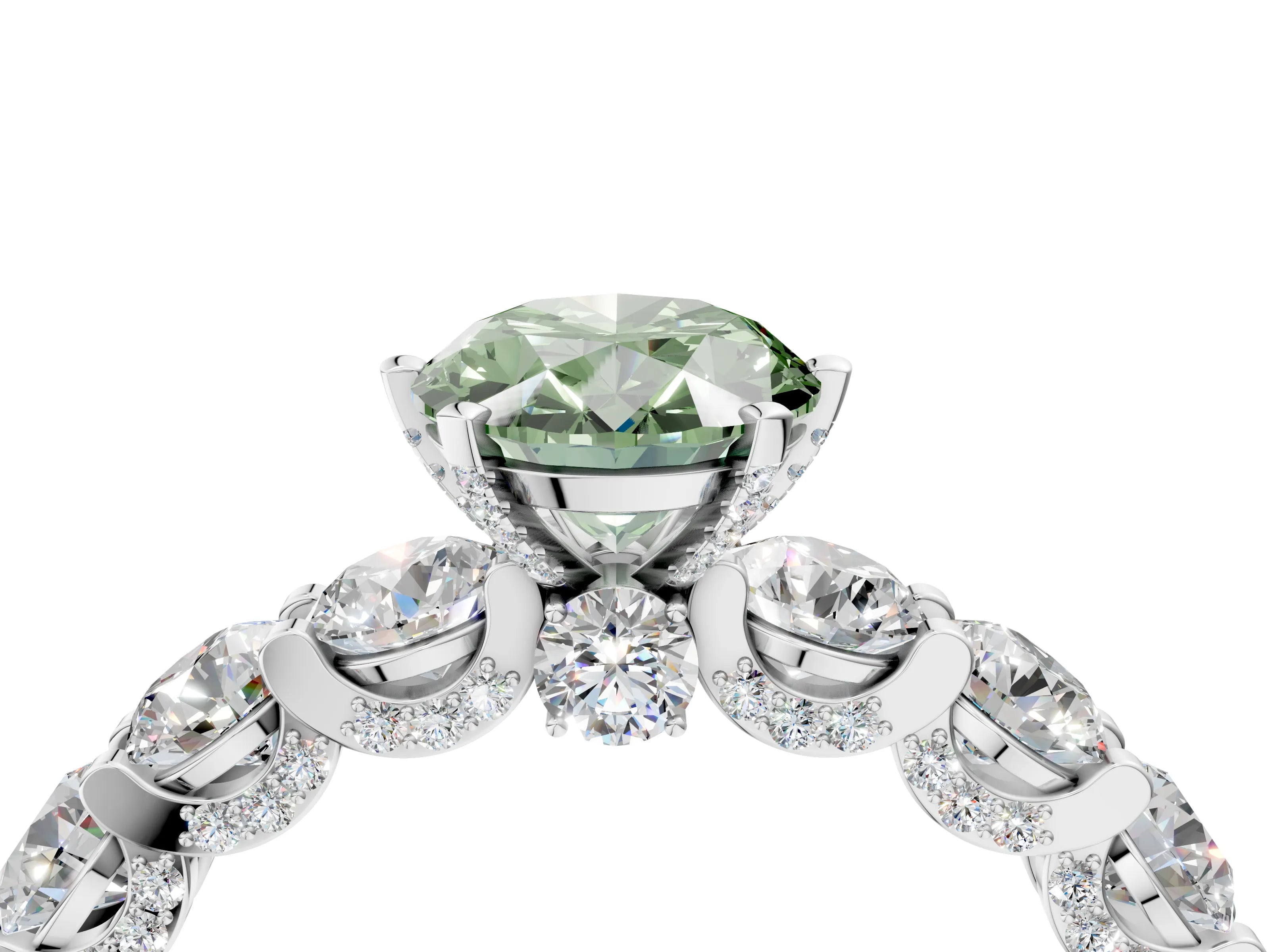White gold Round Diamond Side Stone Engagement Ring with Six-Prong Setting_10