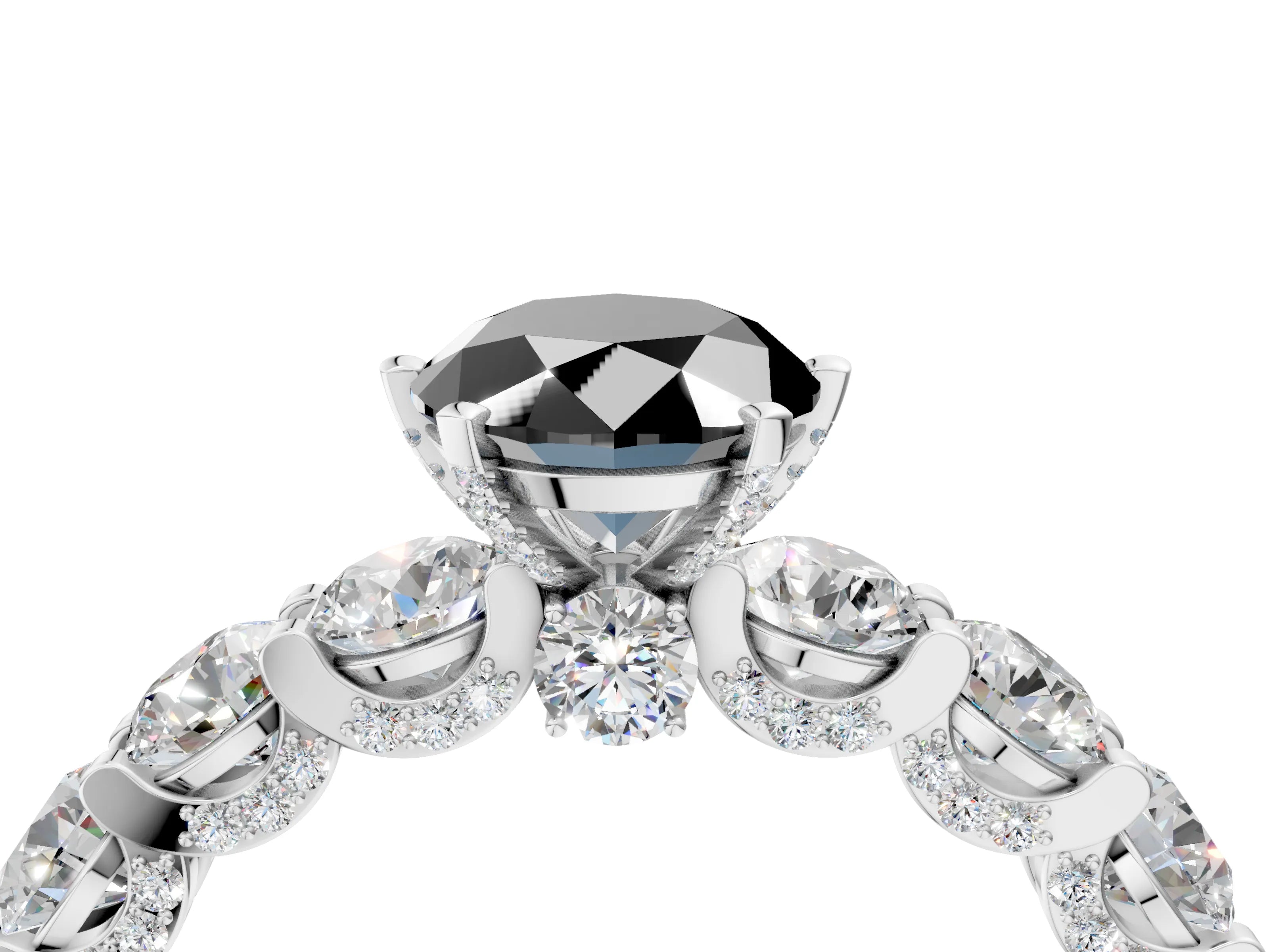 White gold Round Diamond Side Stone Engagement Ring with Six-Prong Setting_10