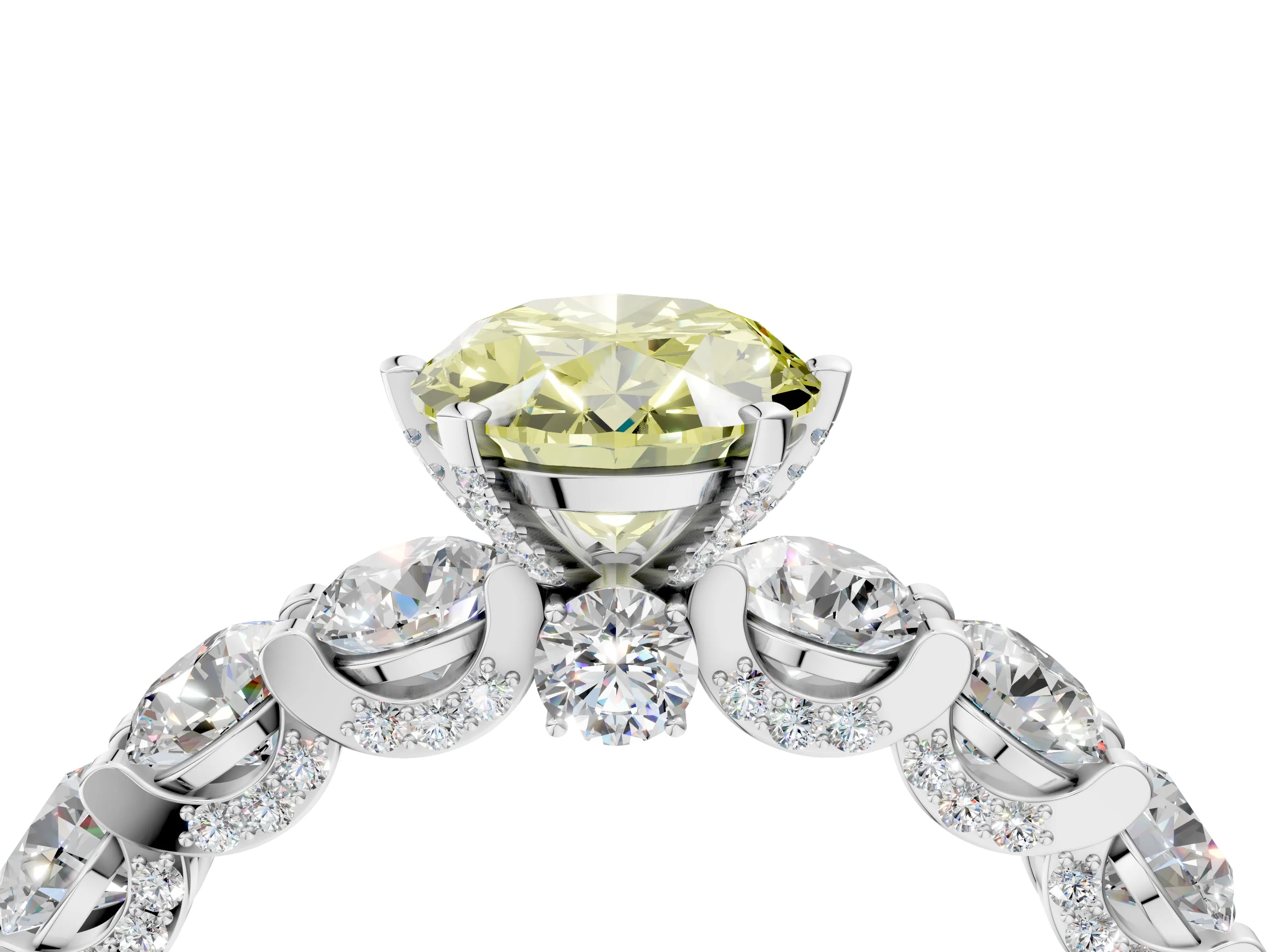 White gold Round Diamond Side Stone Engagement Ring with Six-Prong Setting_10