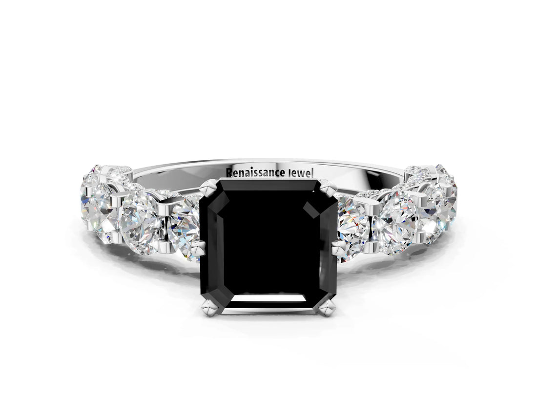 White gold Round Diamond Side Stone Engagement Ring with Six-Prong Setting