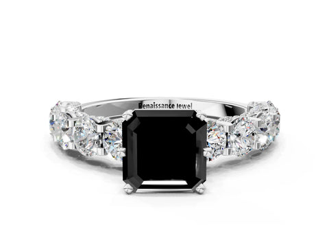 White gold Round Diamond Side Stone Engagement Ring with Six-Prong Setting