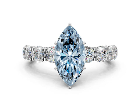 White gold Round Diamond Side Stone Engagement Ring with Six-Prong Setting
