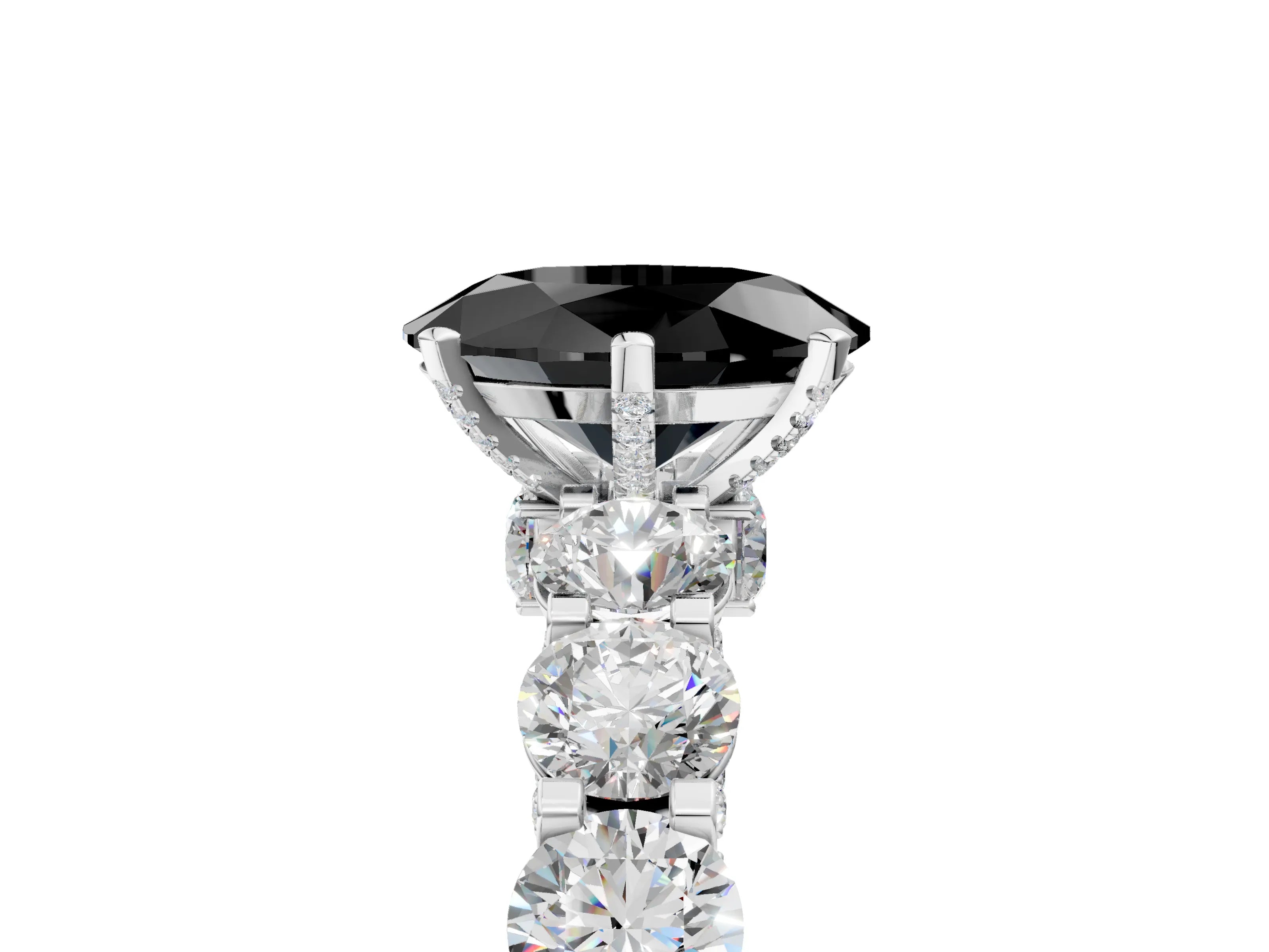 White gold Round Diamond Side Stone Engagement Ring with Six-Prong Setting_11