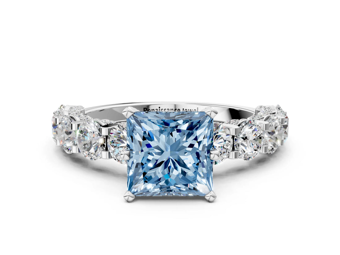 White gold Round Diamond Side Stone Engagement Ring with Six-Prong Setting_12
