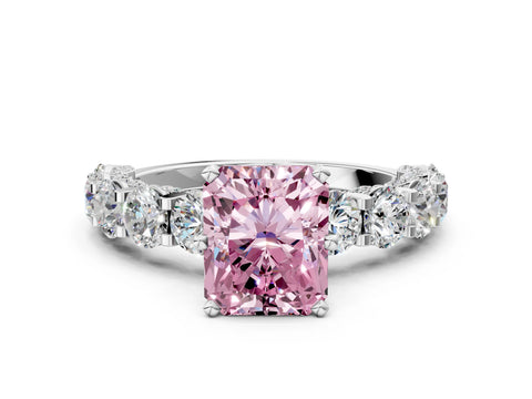 White gold Round Diamond Side Stone Engagement Ring with Six-Prong Setting_12