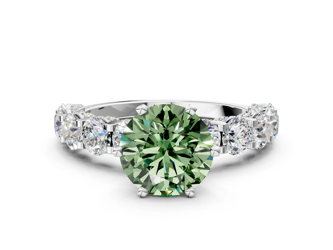 White gold Round Diamond Side Stone Engagement Ring with Six-Prong Setting_12