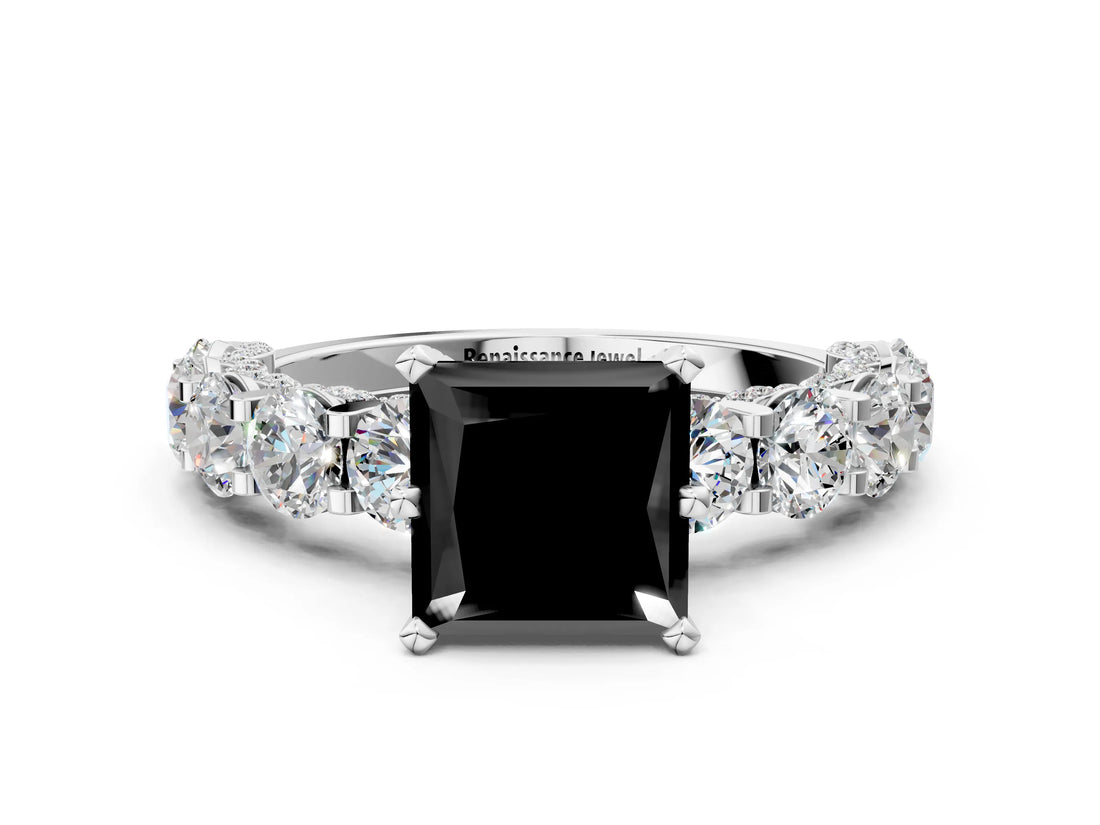 White gold Round Diamond Side Stone Engagement Ring with Six-Prong Setting_12