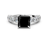 White gold Round Diamond Side Stone Engagement Ring with Six-Prong Setting_12