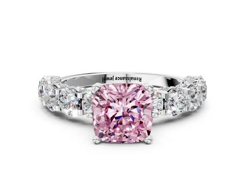 White gold Round Diamond Side Stone Engagement Ring with Six-Prong Setting_12