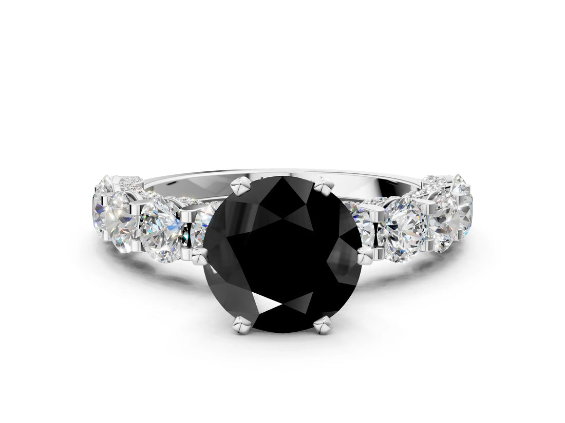 White gold Round Diamond Side Stone Engagement Ring with Six-Prong Setting_12