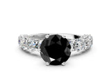 White gold Round Diamond Side Stone Engagement Ring with Six-Prong Setting_12