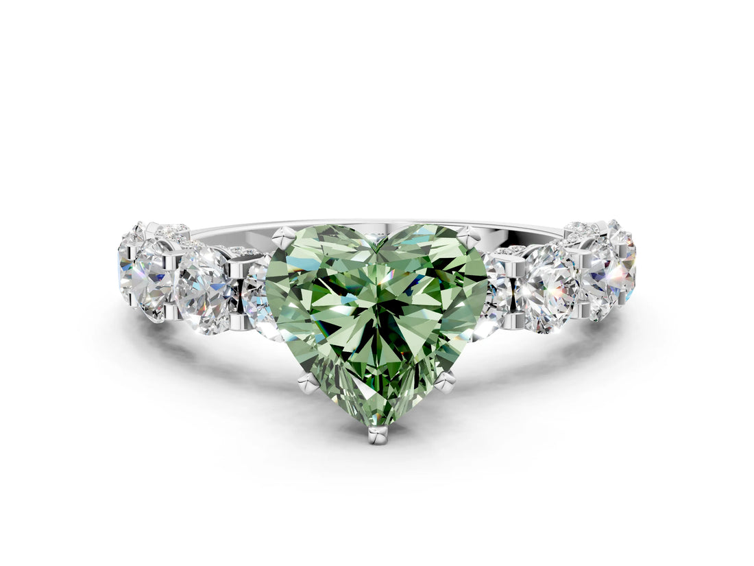 White gold Round Diamond Side Stone Engagement Ring with Six-Prong Setting_12