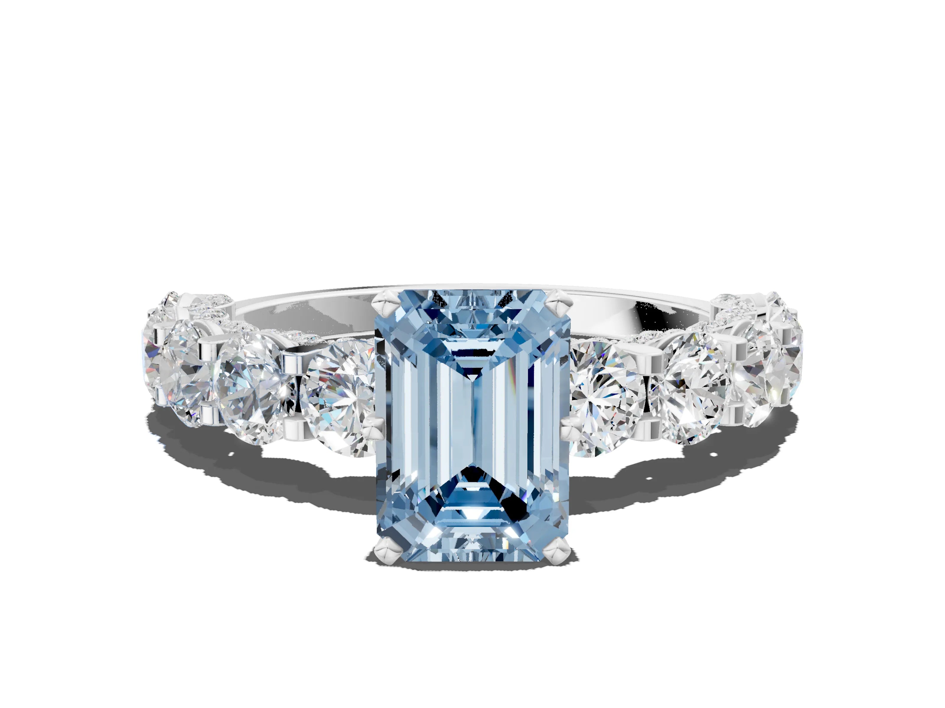 White gold Round Diamond Side Stone Engagement Ring with Six-Prong Setting_12