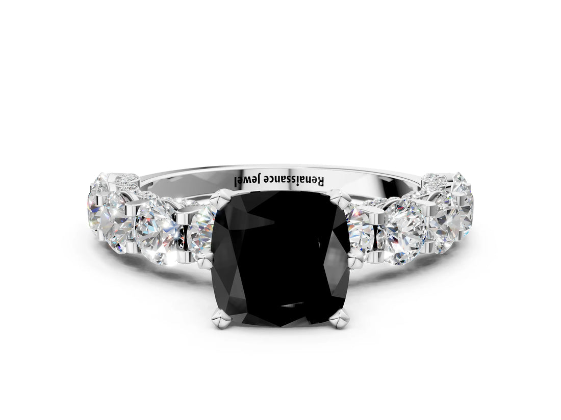 White gold Round Diamond Side Stone Engagement Ring with Six-Prong Setting_12