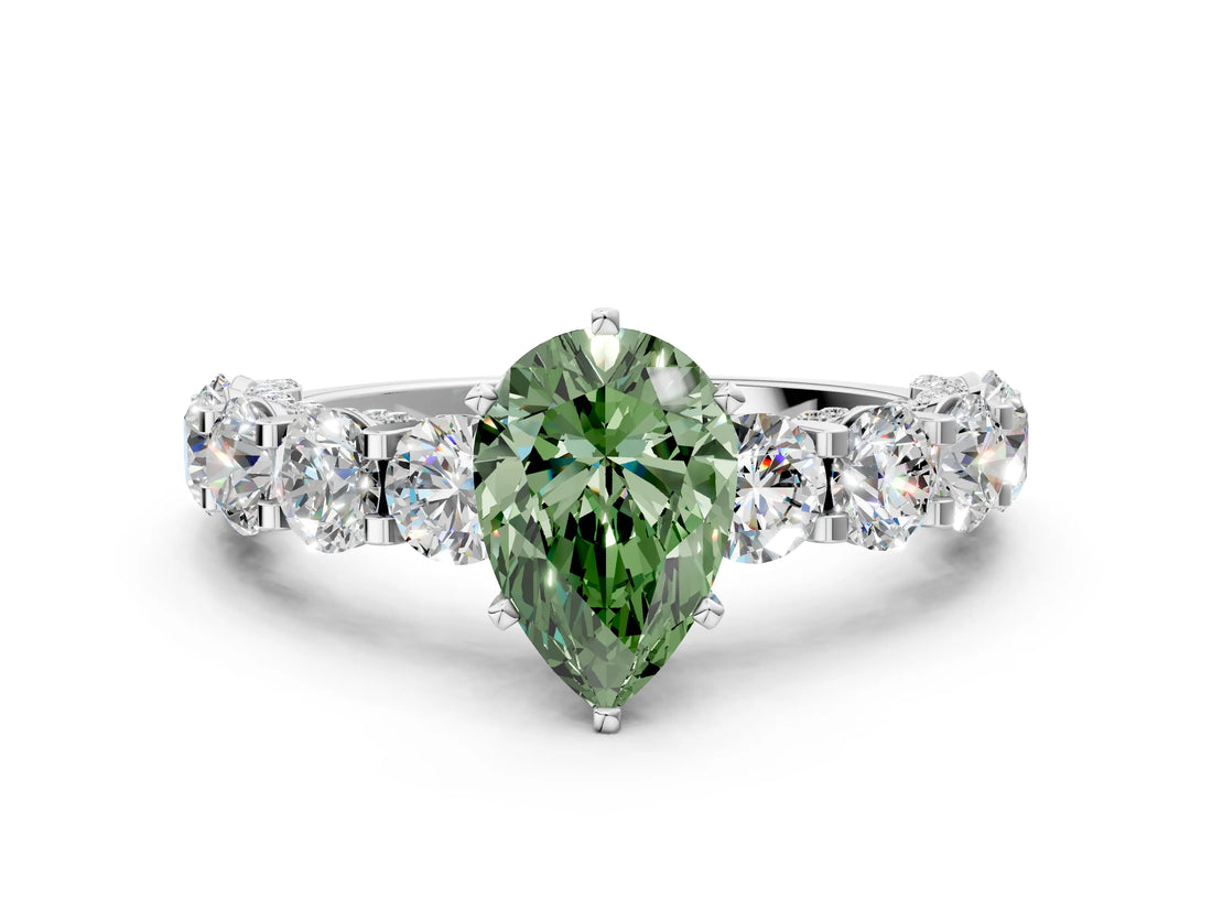 White gold Round Diamond Side Stone Engagement Ring with Six-Prong Setting_12