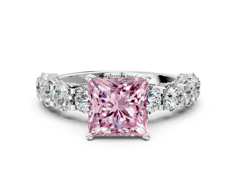 White gold Round Diamond Side Stone Engagement Ring with Six-Prong Setting_12