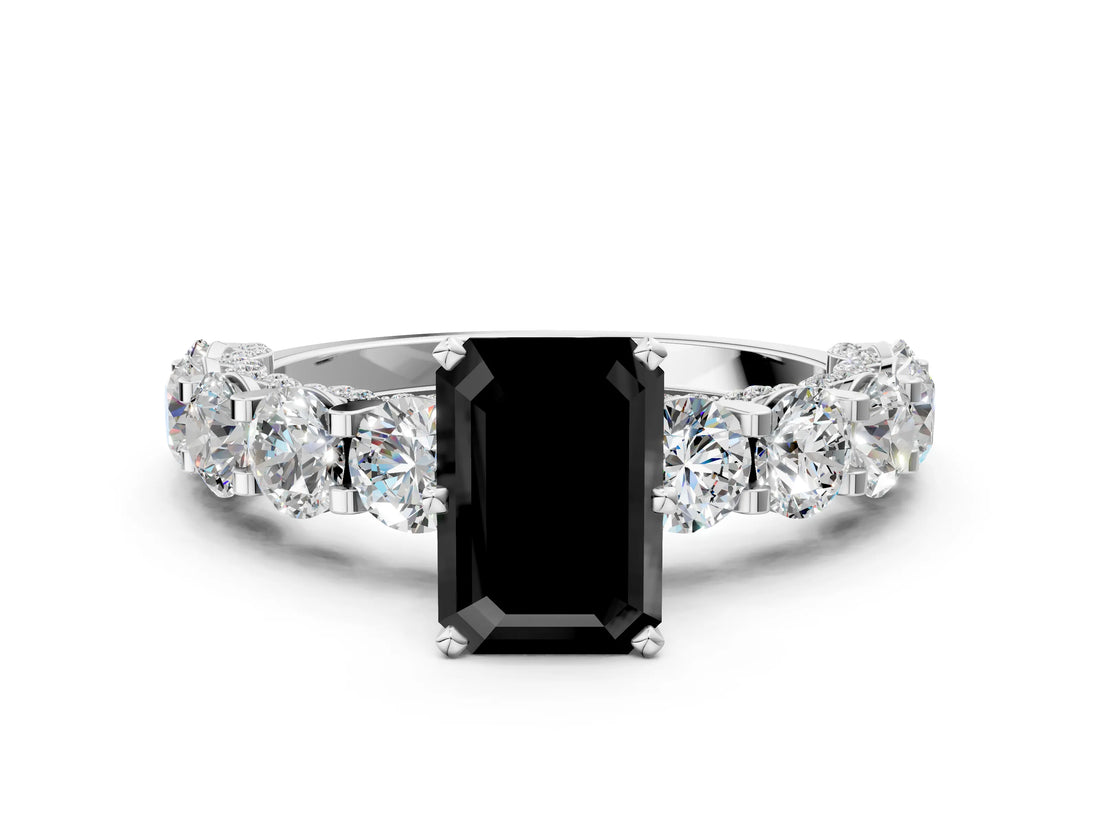 White gold Round Diamond Side Stone Engagement Ring with Six-Prong Setting_12